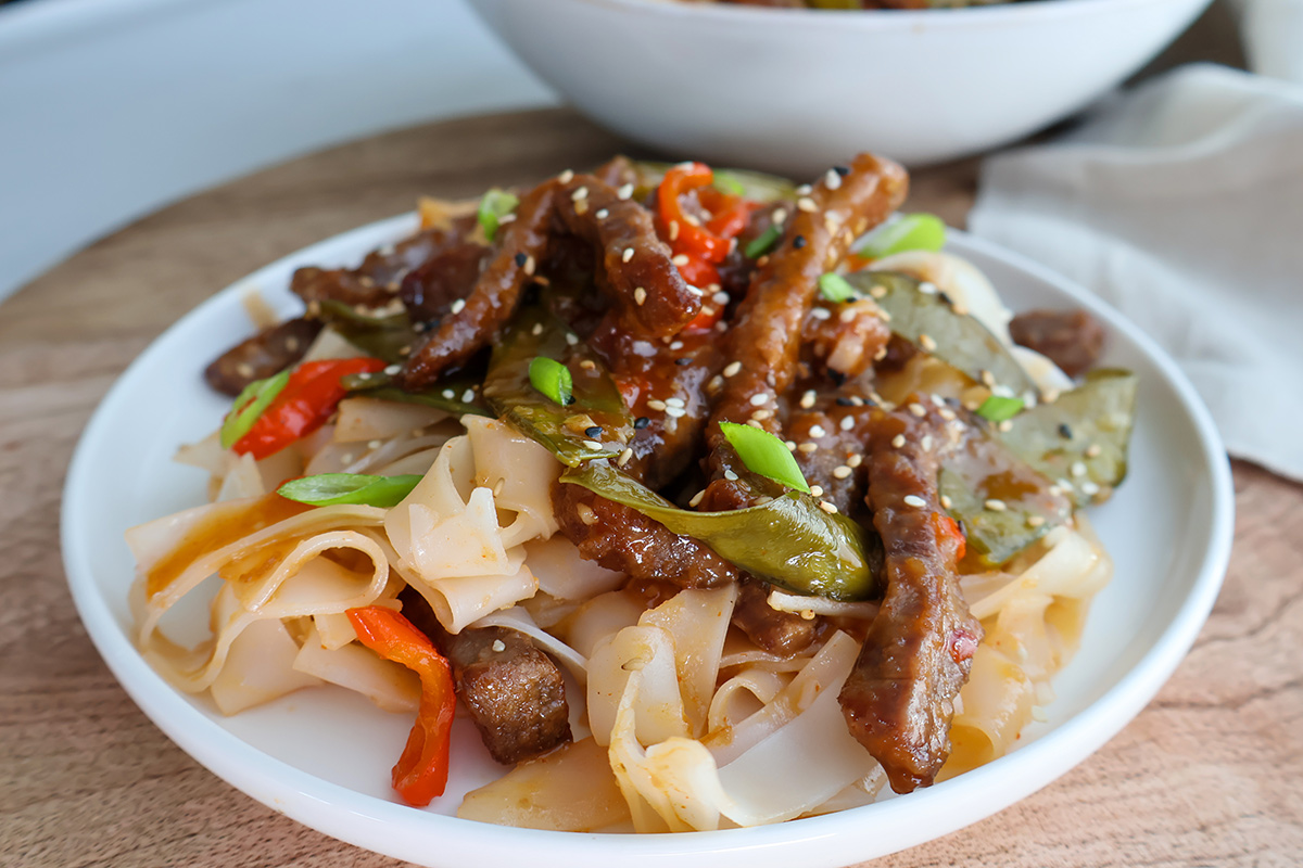 Plateful of chilli beef and vegetables.