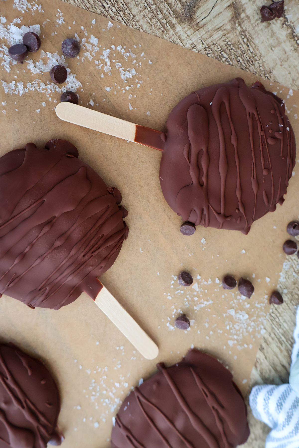 Overhead shot of chocolate yogurt bars on parchment paper