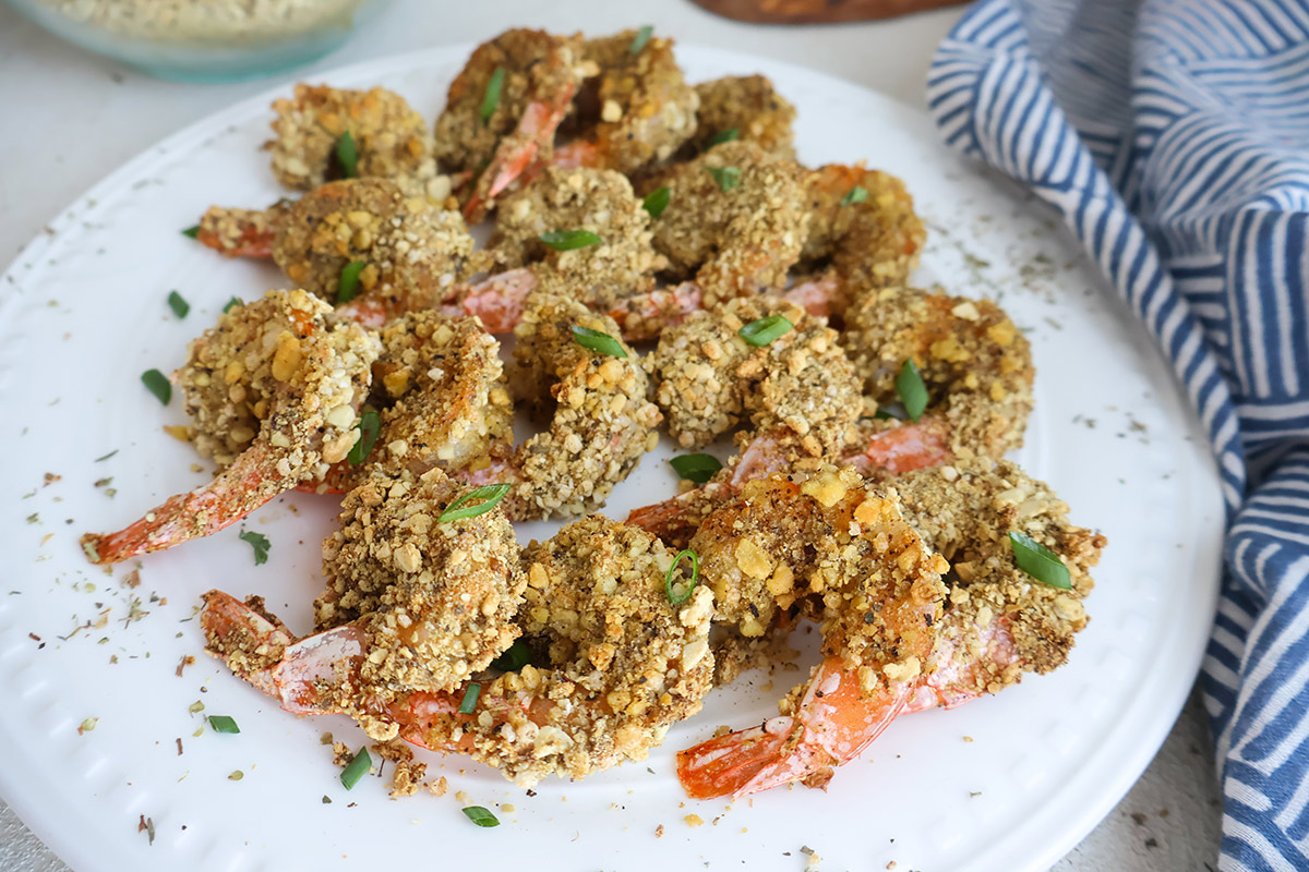 Plateful of breaded shrimp.