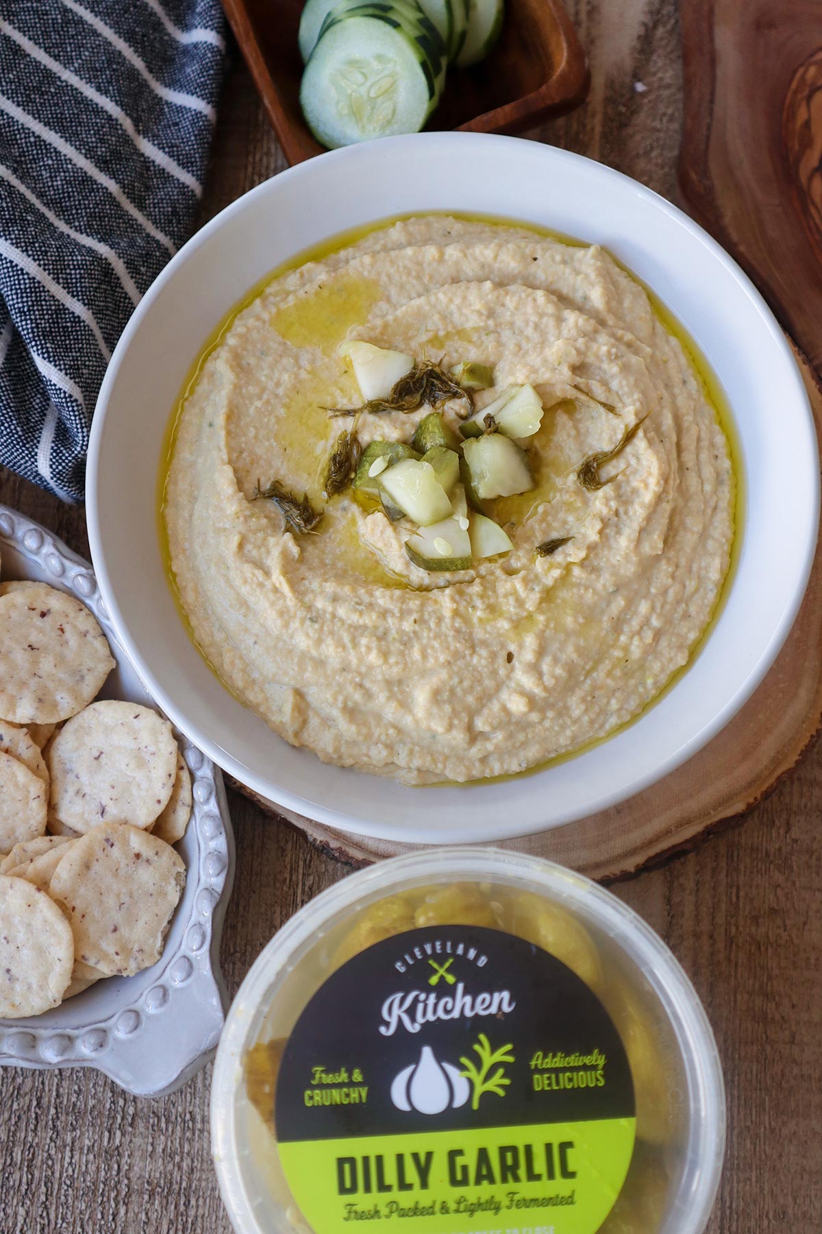 Overhead shot of bowlful of hummus.