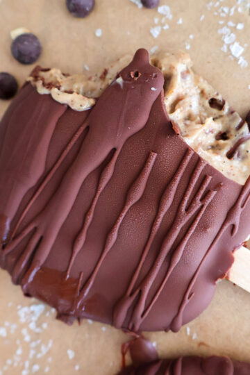 Closeup overhead shot of chocolate covered yogurt bar