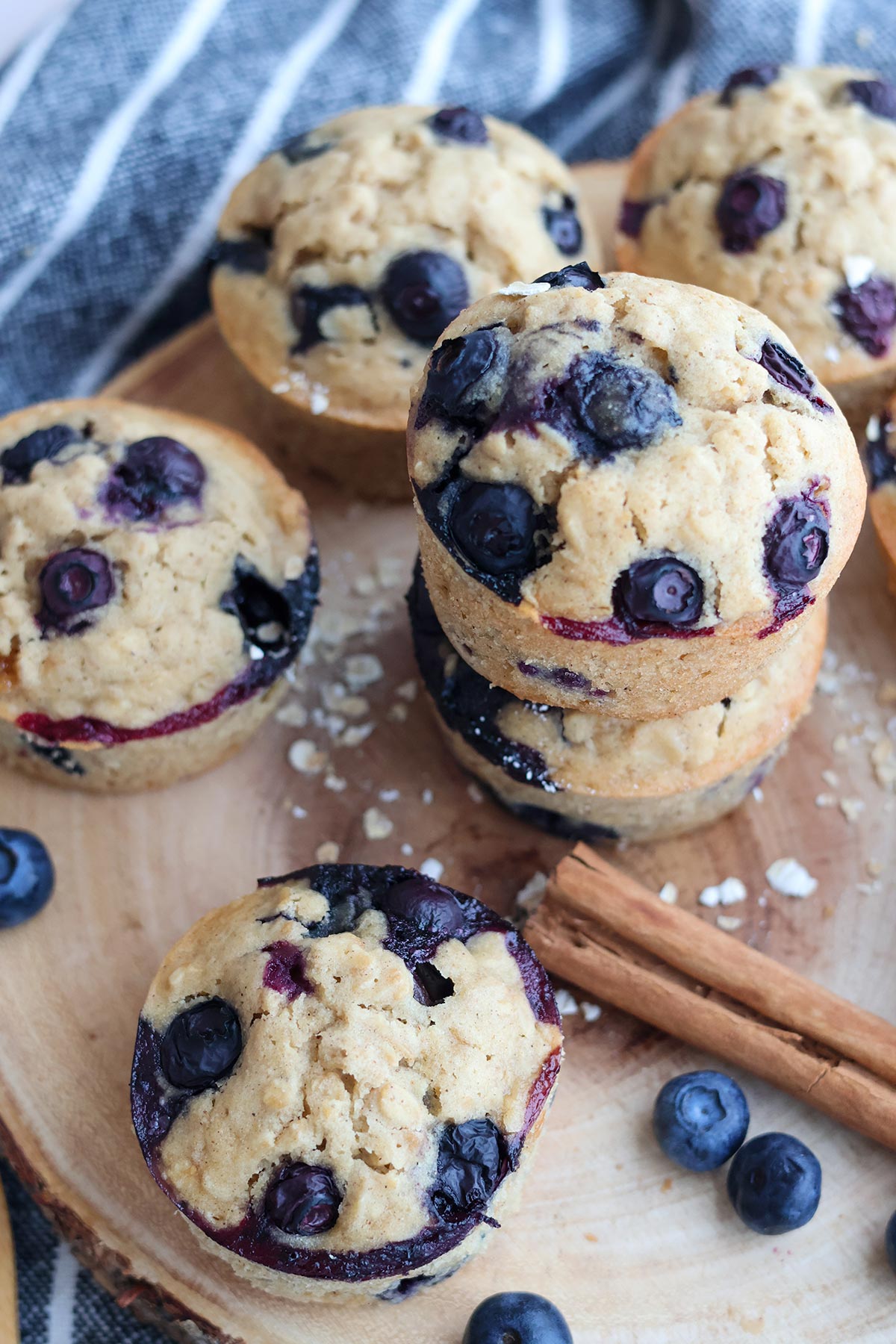 Blueberry muffins in a wooden board.